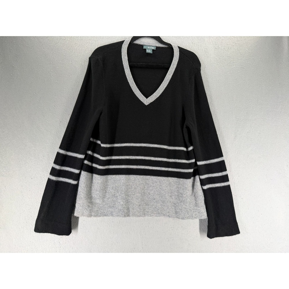 Griffen Cashmere Sweater Womens‎ XL Black Gray Quiet Luxury Dark Academia Stripe